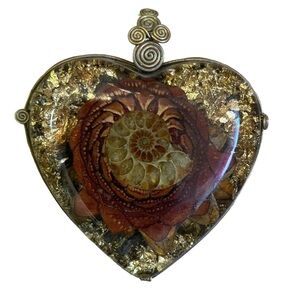 Orgonite ammonite pinecone pendant heart shaped